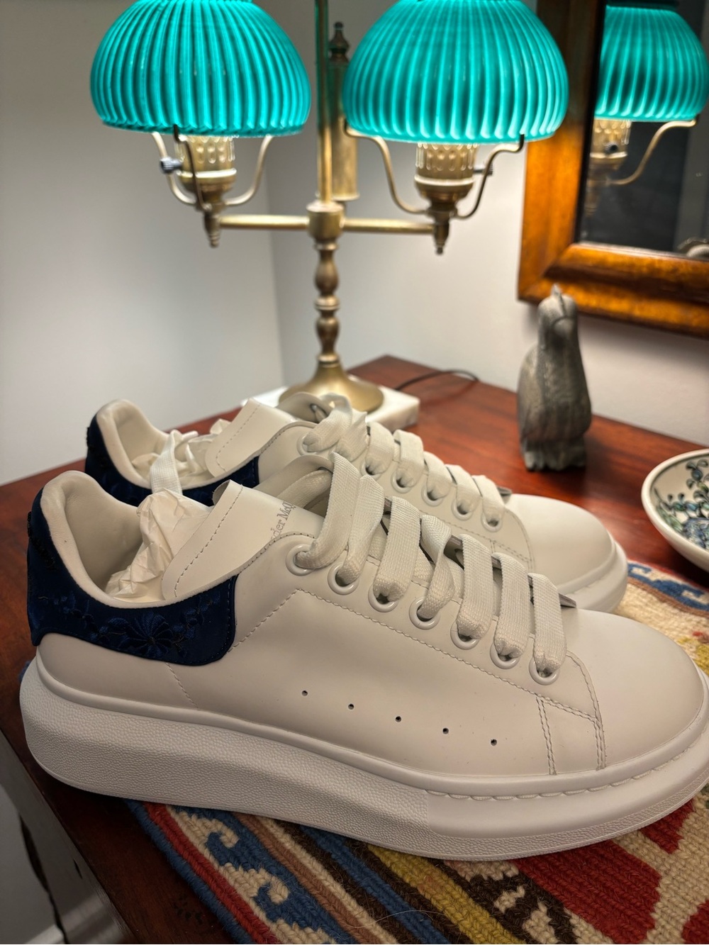 Alexander McQueen Oversized Sneakers White Blue Floral Women’s US 10.5 / EU 40.5